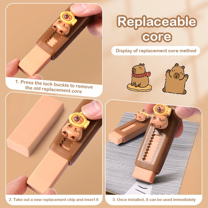 Kawaii Push Pull Capivara Borracha, Suprimentos Escolares Macio, Limpar Mess Livre, Borracha Estacionária, Escritório, Estudante, Caçoa Presente