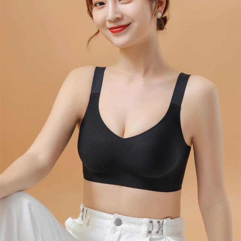 Beautiful Back Large Size Soft Support Push-up Bra For Women, Seamless One-piece, Wire-free, Adjustable Sports Thin Bra