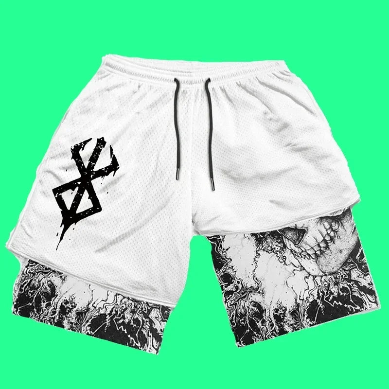 Y2K Summer Men Streetwear Anime High Waist Oversize Breathable Gym Short Pants Training Fitness Workout Track Shorts Clothes