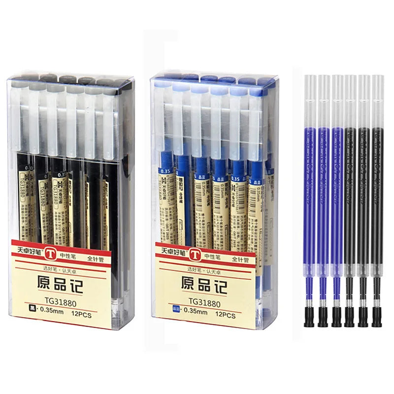 12 pçs/lote Japão Fine Point Pen 0.35mm Preto Azul Vermelho Tinta Gel Caneta Esferográfica Escola Escritório Estudante Escrita Papelaria Fornecimento